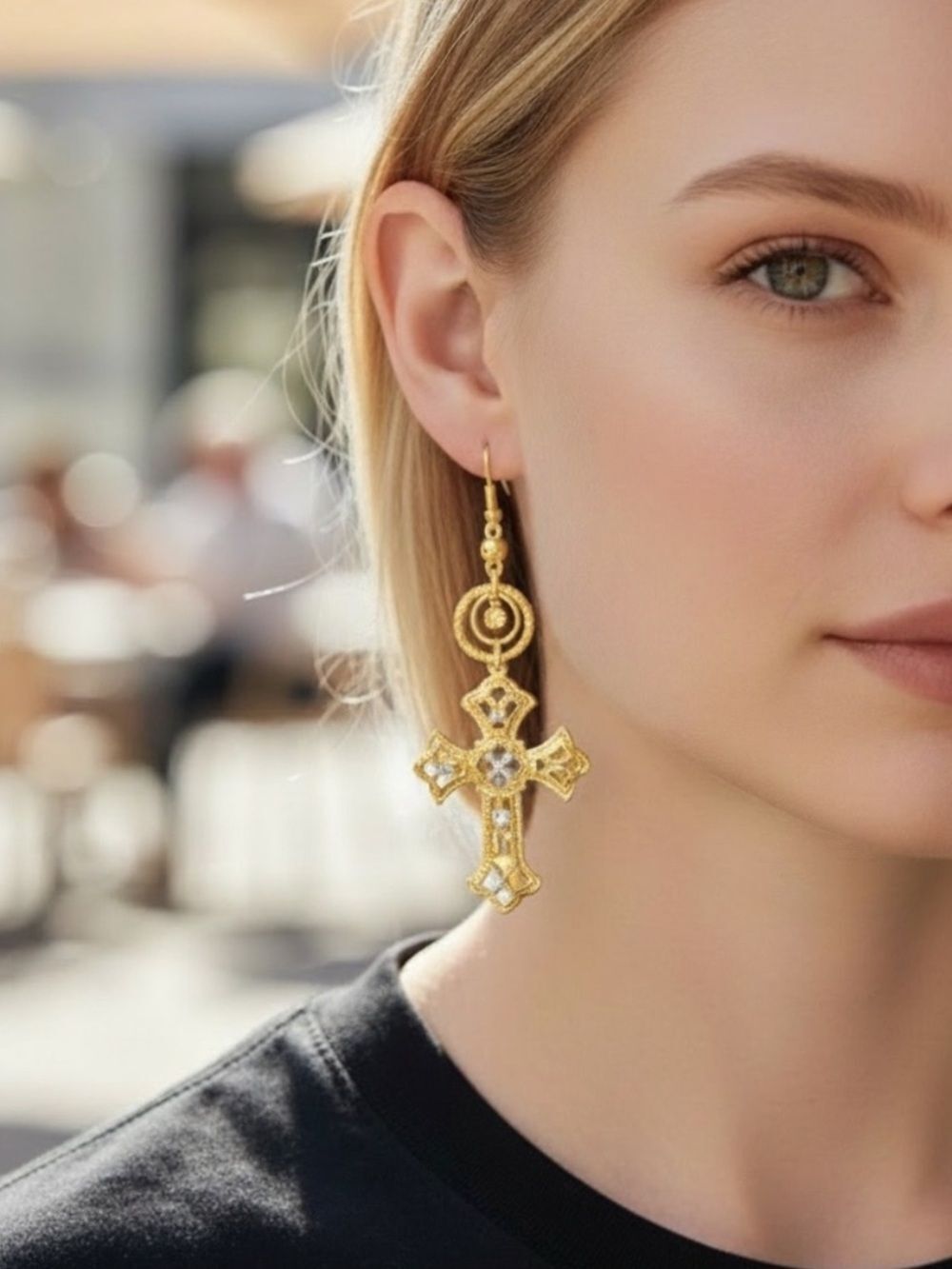 Elegant Gold Cross Drop Earrings